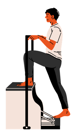 Hombre pisando una máquina de escalones  Ilustración