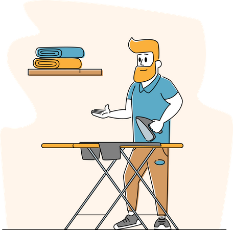 Hombre planchando ropa  Ilustración