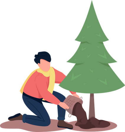 Hombre plantando arbol  Ilustración