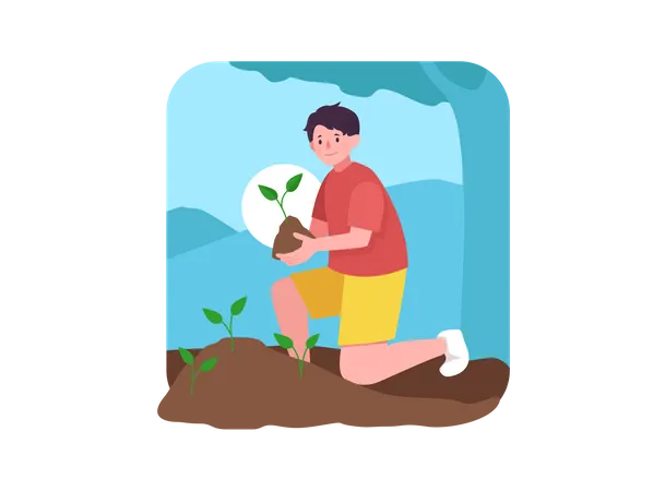 Hombre plantando arbol  Ilustración