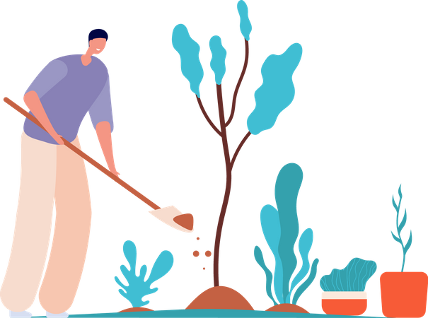 Hombre plantando arbol  Ilustración