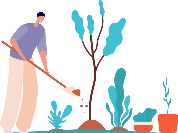 Hombre plantando arbol  Ilustración