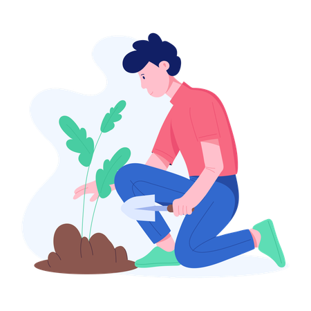 Hombre plantando nuevos árboles  Ilustración