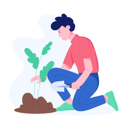 Hombre plantando nuevos árboles  Ilustración