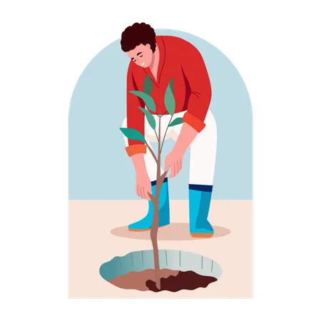 Hombre plantando arbol  Ilustración