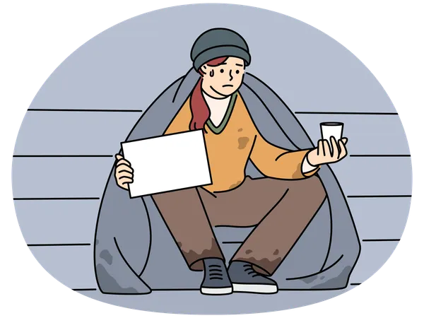 Un hombre pobre pide dinero en la calle  Ilustración