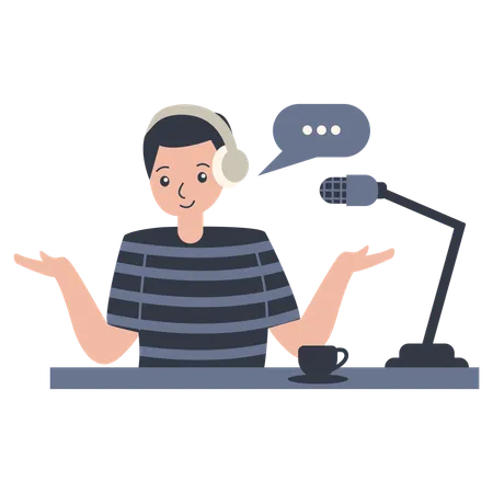 Hombre podcaster  Ilustración