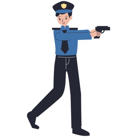 Hombre policía disparando acción  Ilustración
