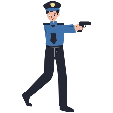 Hombre policía disparando acción  Ilustración