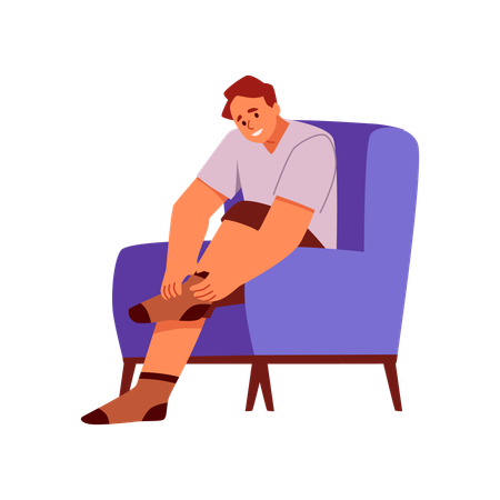 Hombre poniéndose los calcetines y preparándose  Ilustración