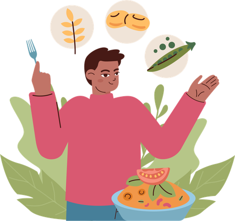 El hombre prepara comida nutritiva  Ilustración