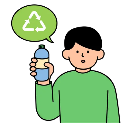 Hombre preparando botellas para reciclar  Ilustración