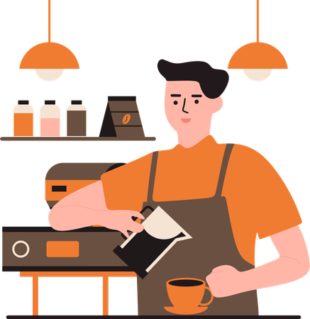 Hombre preparando tragos de espresso  Ilustración