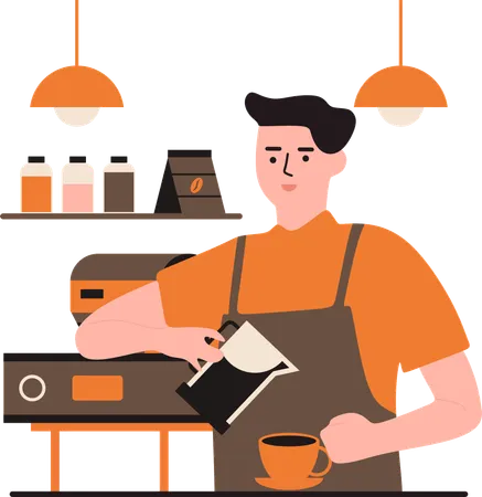 Hombre preparando tragos de espresso  Ilustración