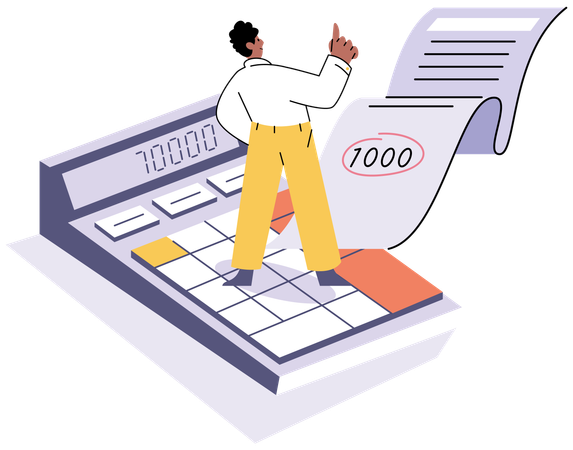 Hombre preparando informe fiscal sobre las ganancias de la empresa  Ilustración