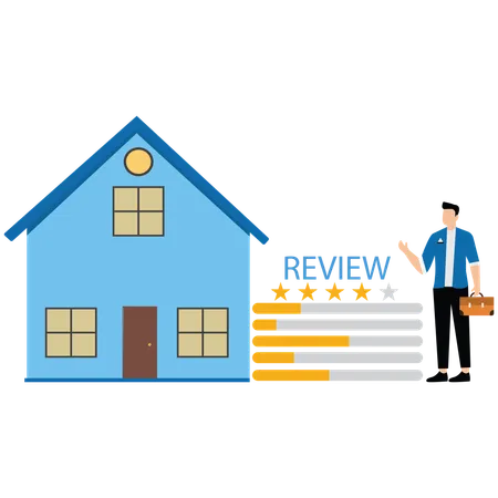 Hombre presenta casa con clasificación de eficiencia energética para ahorrar costos de energía verde  Ilustración