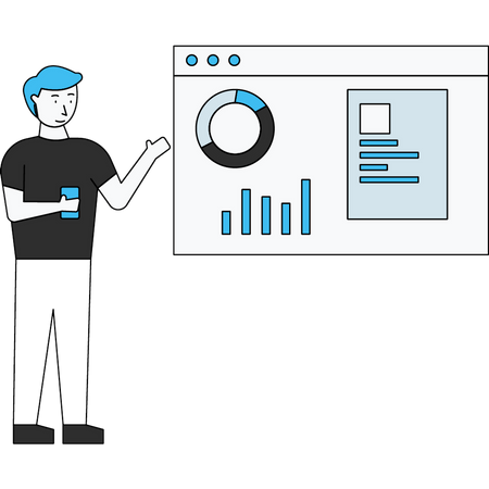 Hombre que presenta el gráfico de análisis de datos  Ilustración