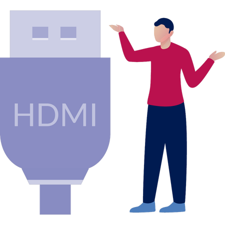 Hombre presentando cable de datos HDMI  Ilustración