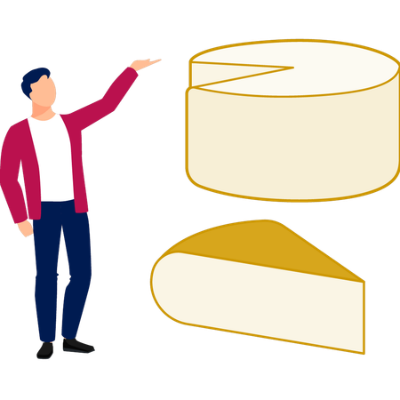 Hombre presentando comida de queso  Ilustración