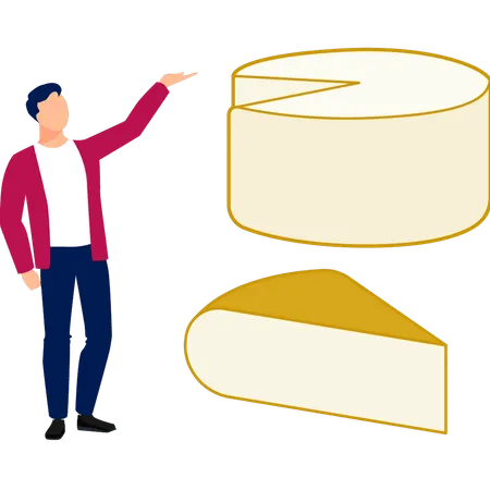 Hombre presentando comida de queso  Ilustración