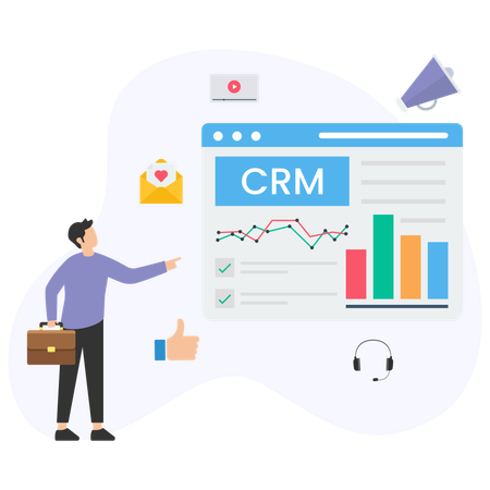 Hombre presentando gráfico de CRM  Ilustración