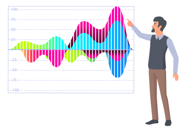 Hombre presentando gráfico de análisis de datos  Ilustración