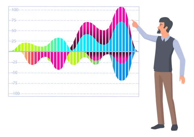 Hombre presentando gráfico de análisis de datos  Ilustración