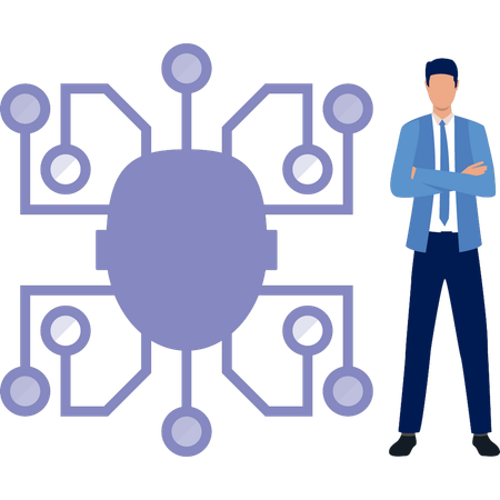 Hombre presentando inteligencia artificial humana.  Ilustración