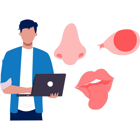 Hombre presentando partes del cuerpo humano  Ilustración