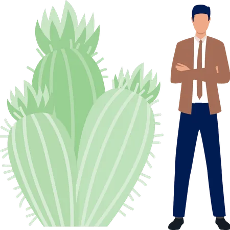 Hombre presentando planta de cactus con alas de ángel  Ilustración