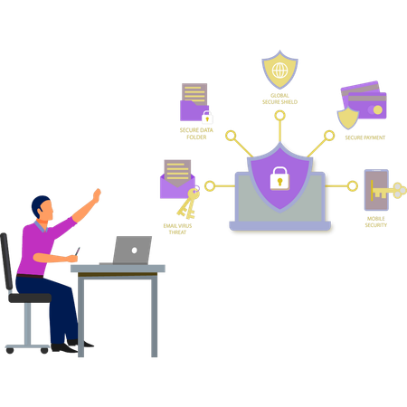 Hombre presentando técnicas de seguridad cibernética  Ilustración