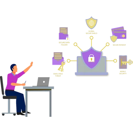 Hombre presentando técnicas de seguridad cibernética  Ilustración