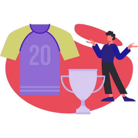 Hombre presentando un trofeo de fútbol  Ilustración