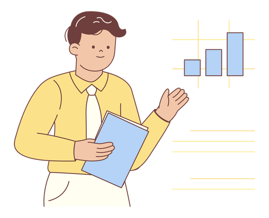 Del hombre presentando un gráfico de negocios  Ilustración