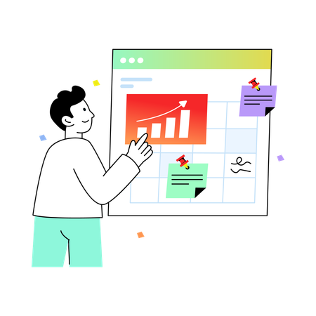 Hombre programando planificación empresarial  Ilustración