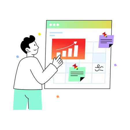 Hombre programando planificación empresarial  Ilustración