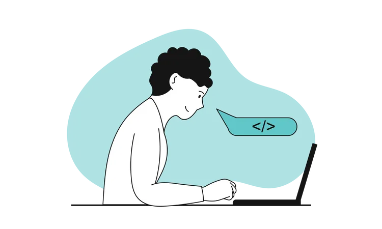 Hombre programando en una computadora portátil  Ilustración