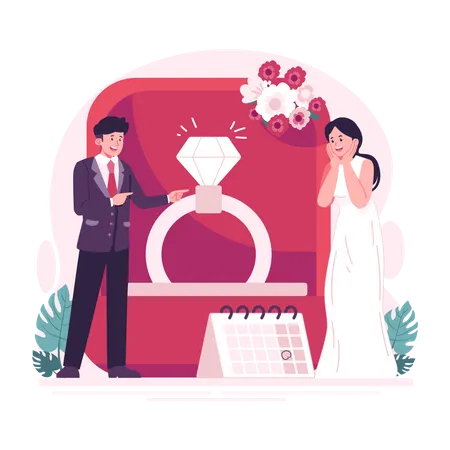 Hombre le propone matrimonio a su novia  Ilustración