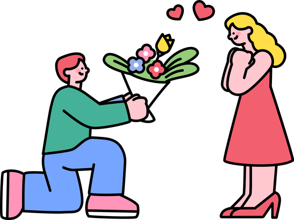 Hombre propone matrimonio a una chica  Ilustración