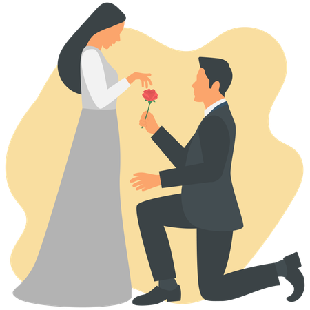 Hombre proponiendo matrimonio a su alma gemela para siempre  Ilustración