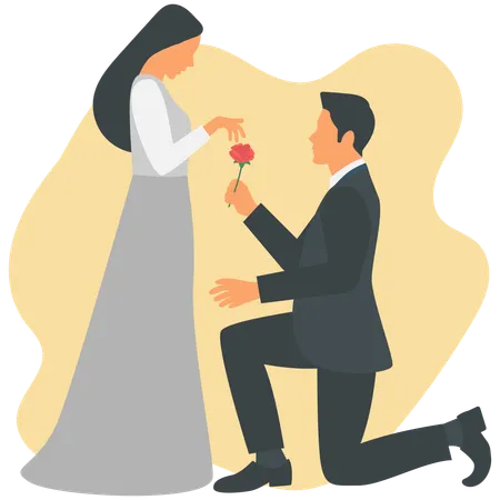 Hombre proponiendo matrimonio a su alma gemela para siempre  Ilustración