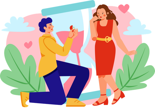 Hombre proponiendo matrimonio a una chica  Ilustración