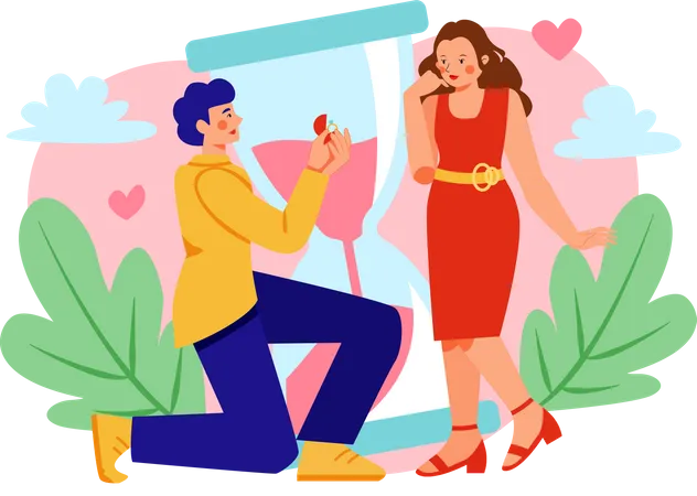 Hombre proponiendo matrimonio a una chica  Ilustración