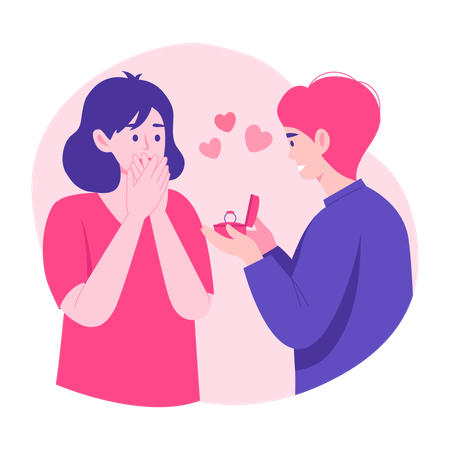 Hombre proponiendo matrimonio con anillo  Ilustración