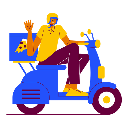 El hombre proporciona entrega de comida en scooter  Ilustración