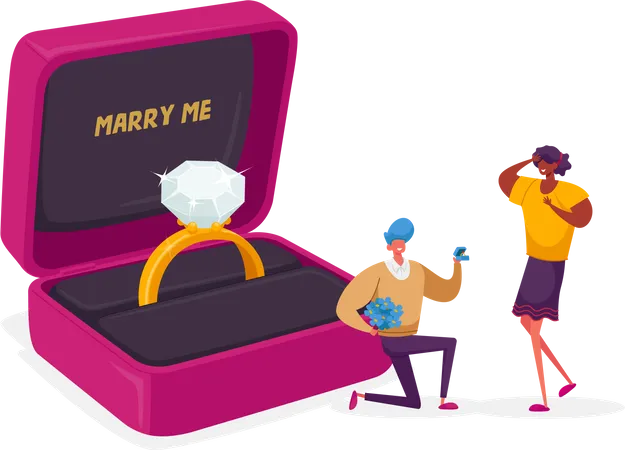 Hombre haciendo propuesta de matrimonio a mujer  Ilustración