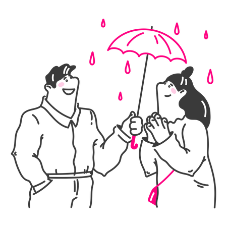 El hombre protege a la mujer de la lluvia  Ilustración