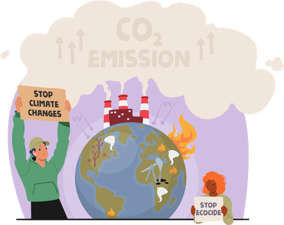 Hombre protesta contra las emisiones de Co2  Ilustración