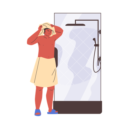 Hombre que acaba de salir de la ducha.  Ilustración