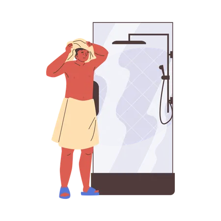 Hombre que acaba de salir de la ducha.  Ilustración